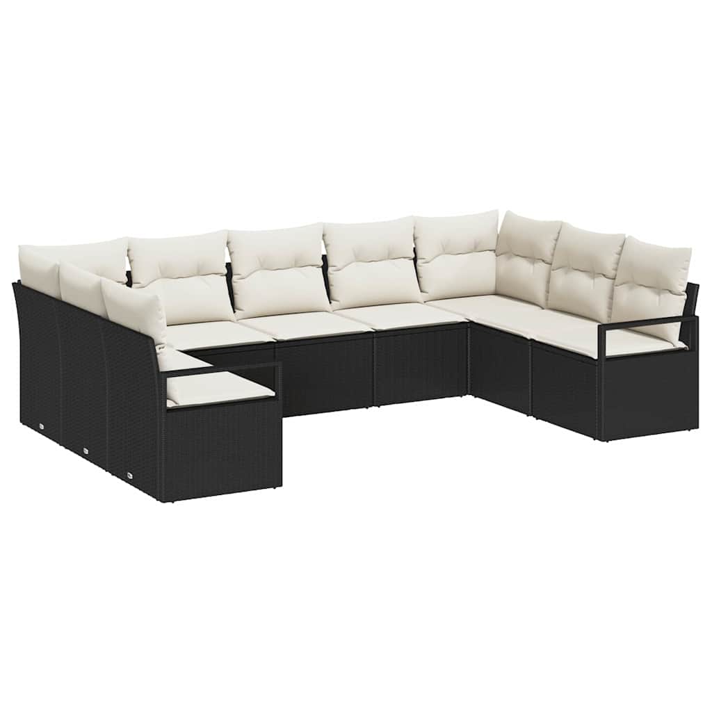 Garten-Sofa-Set mit Kissen mit Speicher 9 pcs Schwarz und Creme